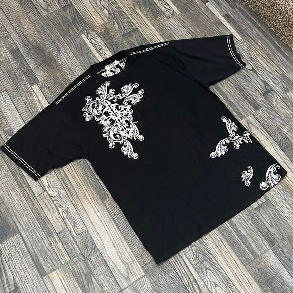 🔥☠️ Y2K DIRECT BLUE URBAN COUTURE Embroidered Affliction Style Tee 2XL -PERFECT - Picture 2 of 12